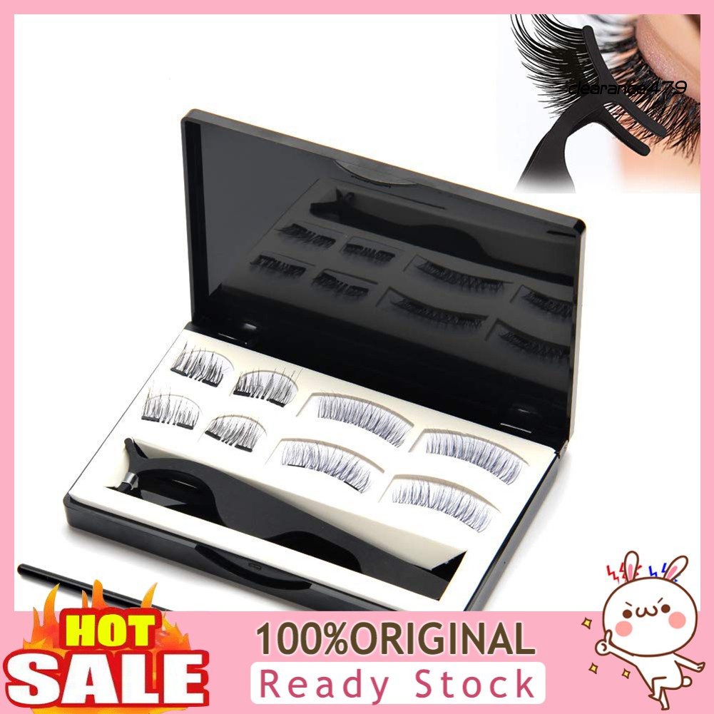 Bộ 4 cặp lông mi giả gắn nam châm có thể tái sử dụng kèm nhíp và dụng cụ bấm cong lông mi