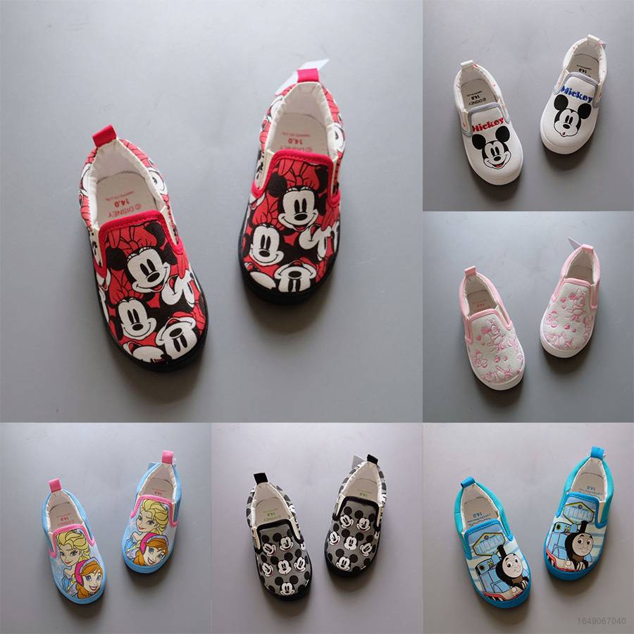 DISNEY Giày Vải Canvas Đế Bằng Chống Trượt In Hoạt Hình Mickey Dễ Thương Cho Bé Trai Gái