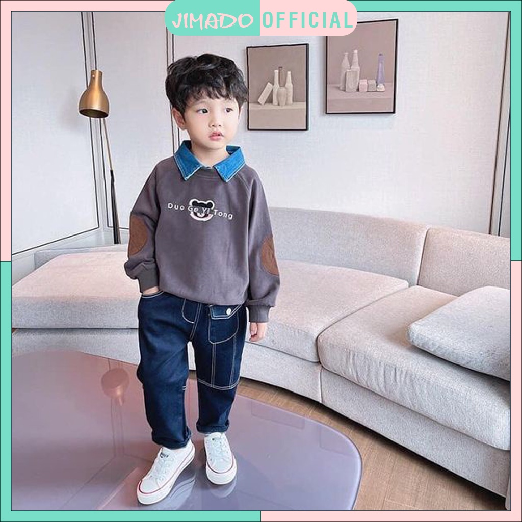 Áo nỉ cho bé trai thu đông 1 tuổi 10 tuổi combo 2 áo nỉ lông bomber phối cổ bò dày dặn siêu ấm JIMADO TC656666
