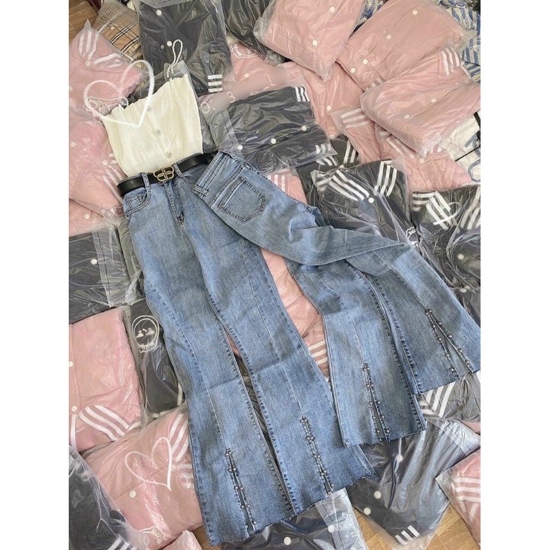 Quần Jeans Dài Ống Loe Thiết Kế Độc Lạ, Nữ Tính