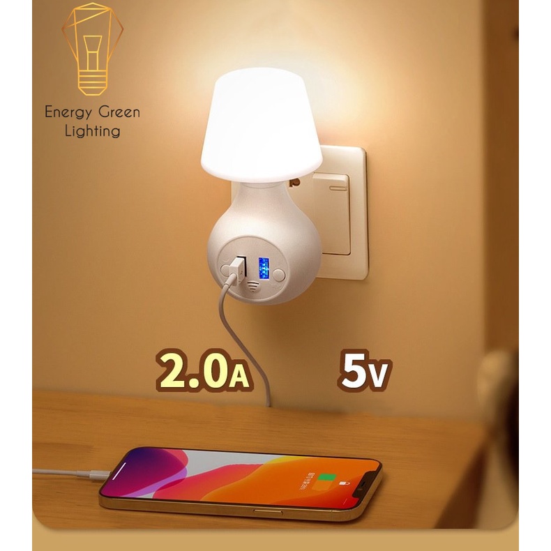 Đèn Ngủ Cắm Điện Kiêm Ổ Cắm USB Energy Green Lighting - 3 Chế Độ Ánh Sáng - Ánh Sáng Bảo Vệ Mắt - Nhiều Mẫu