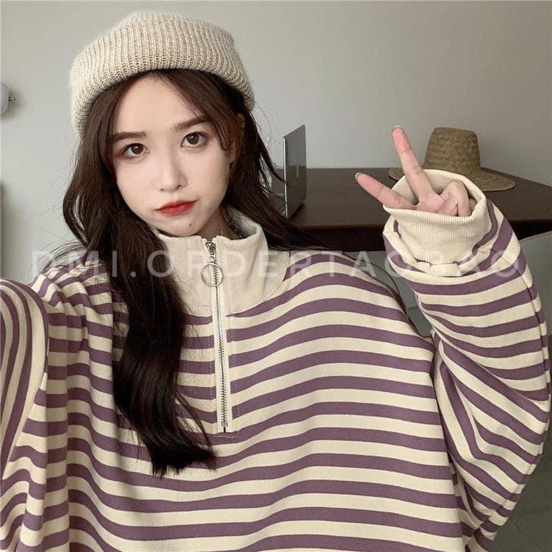 ❗ÁO SWEATER KẺ CÓ KHOÁ KÉO SIÊU XINH ❗️
