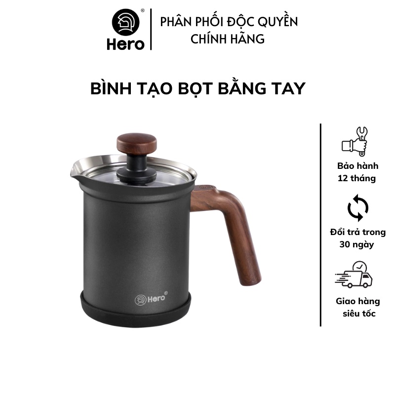 Bình tạo bọt bằng tay pha chế cà phê chính hãng HERO chống tràn chống xước chống mài mòn dễ dàng sử dụng đa chức năng