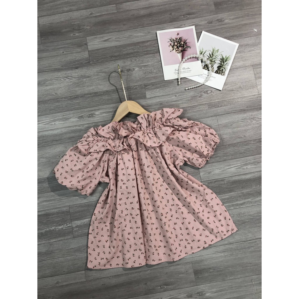 Áo thiết kế trễ vai hoa nhí ngắn tay bo chun bèo cổ MQ CLOTHING áo nữ hai kiểu dáng họa tiết nhẹ nhàng nữ tính