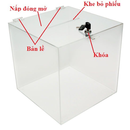 Hòm phiếu có khóa vuông 30cm mica trong