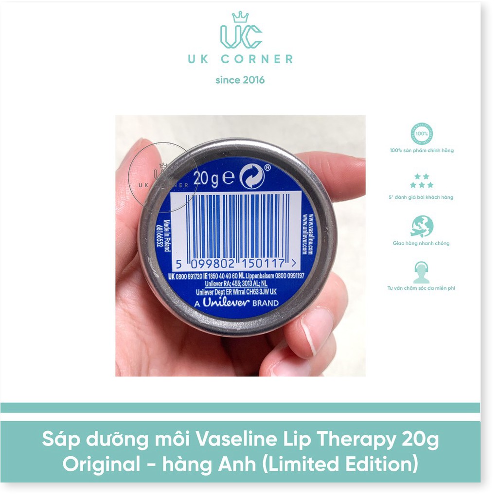 [Mã giảm giá] Sáp dưỡng môi Vaseline Lip Therapy 20g hàng Anh (UK)