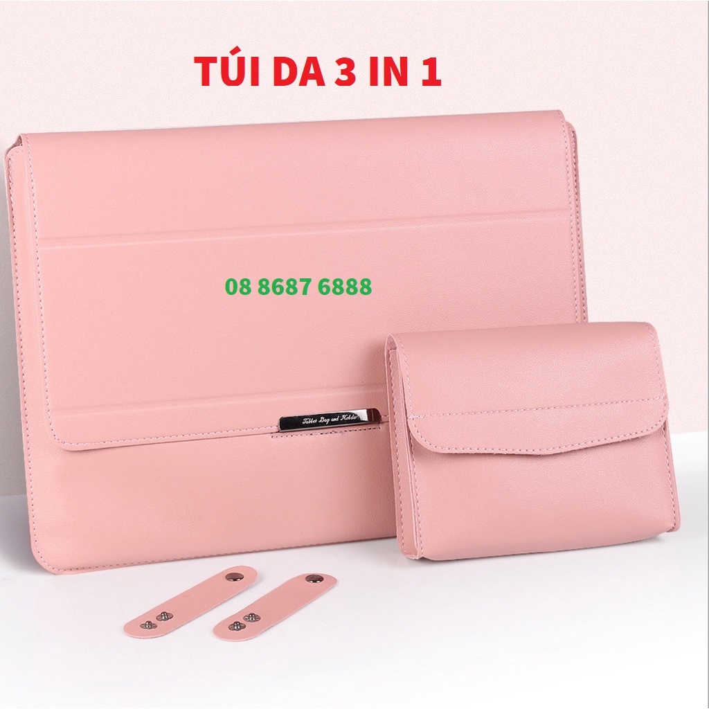 [ 3in1 ]  Túi Bao Da PU Đựng Kê Tản Nhiệt, Kê Cổ Tay Cho Laptop Macbook Máy 11 inch - 17inch Tác Dụng 3 Trong 1 Cao Cấp.