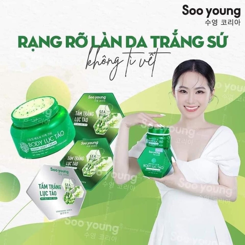 Combo Tắm Trắng Và Kem Body Lục Tảo Soo Young siêu trắng nhanh sau 7 ngày