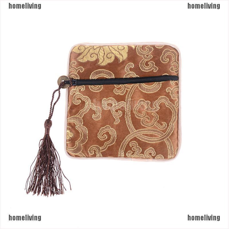 1 Túi Lụa Đựng Trang Sức Có Khóa Kéo Phối Tua Rua Phong Cách Trung Hoa