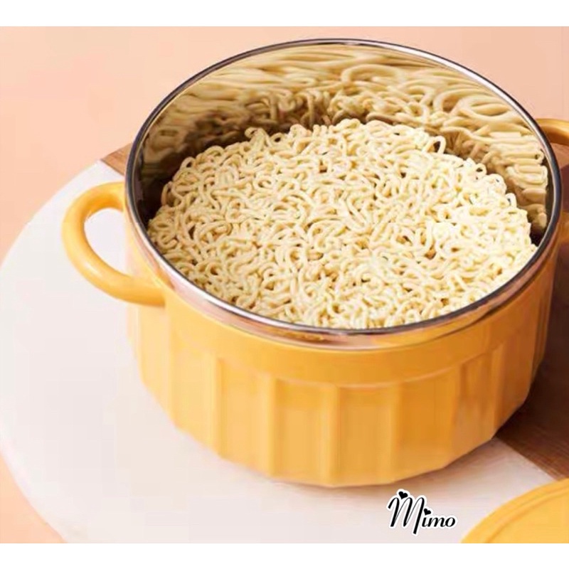 KÍCH THƯỚC LỚN-Bát úp mì/ Bát ăn mì tôm inox 2 lớp cách nhiệt hình chiếc nồi có nắp đậy