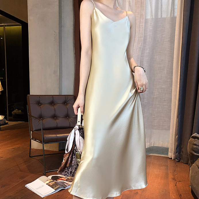 Đầm Hai Dây Dáng Chữ A Cổ Chữ V Phong Cách Retro Pháp