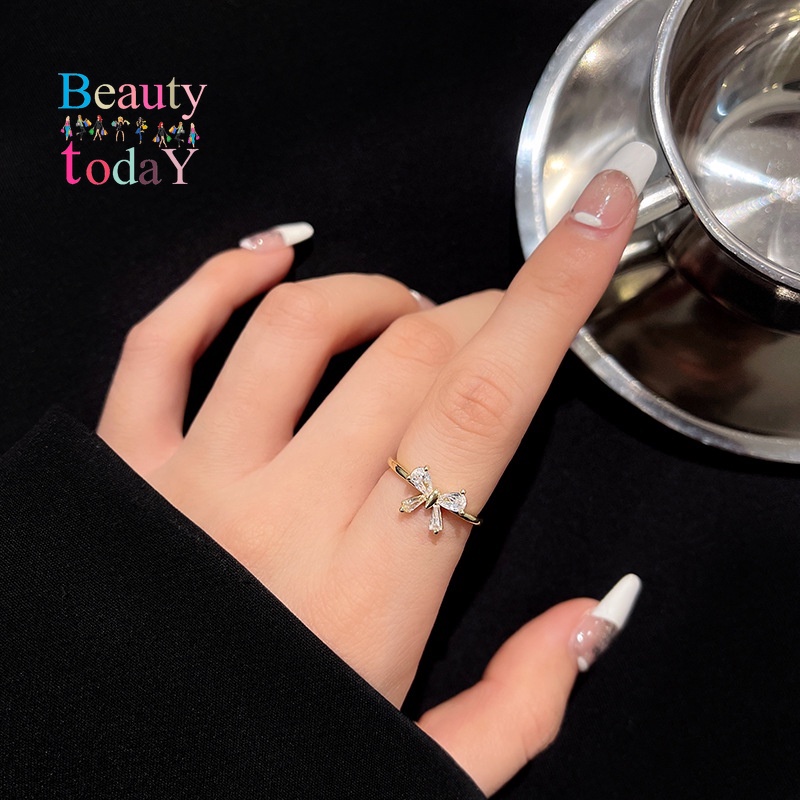 Sang Trọng Nhẫn Hở Hình Nơ Đính Đá Zircon Thời Trang Cho Nữ