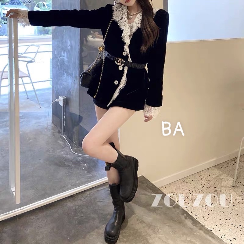 Áo Vest Nhung phối ren QC