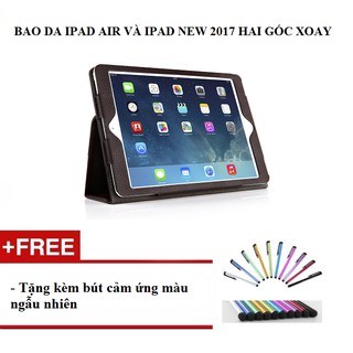 Bao da Ipad Air / Ipad New 2017 (Brown) hai góc xoay tặng kèm bút cảm ứng - H_shop_vn