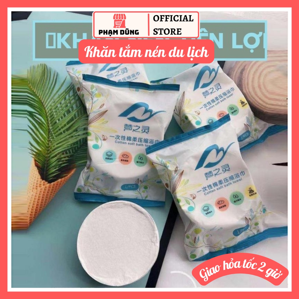 Khăn tắm nén du lịch cotton tiện lợi , khăn nén dạng viên dùng 1 lần size 70x140cm