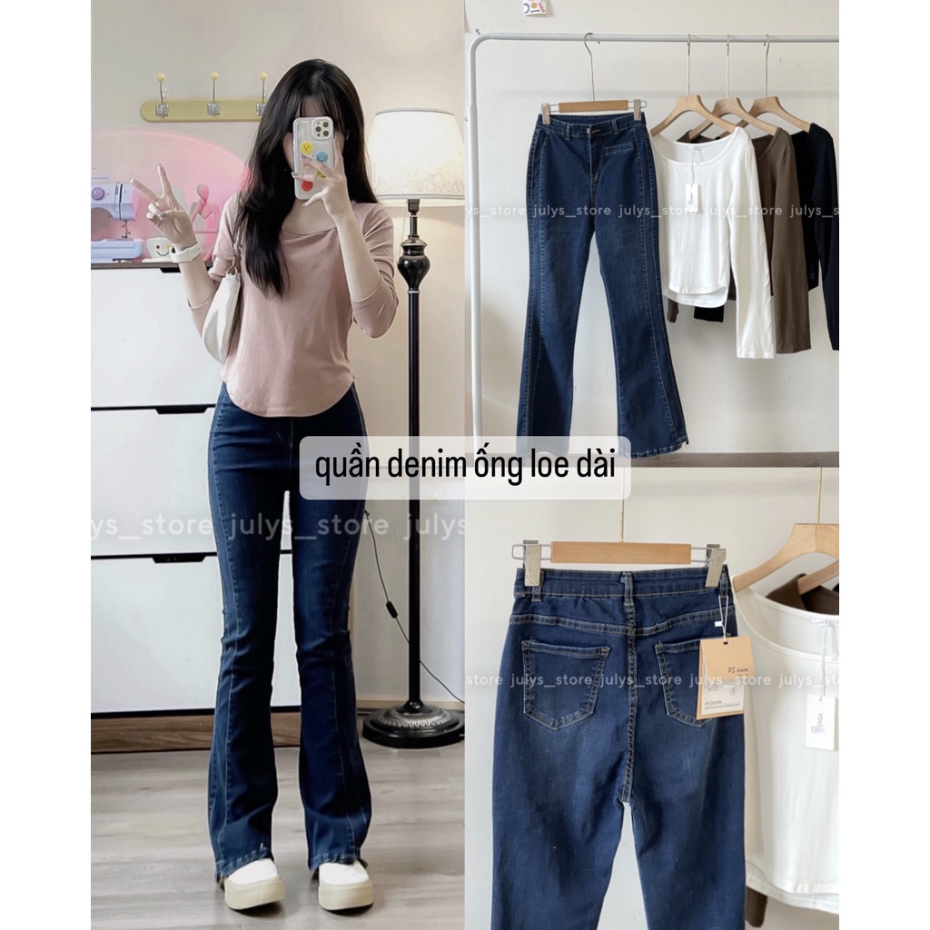 Quần denim ống loe dài hack dáng