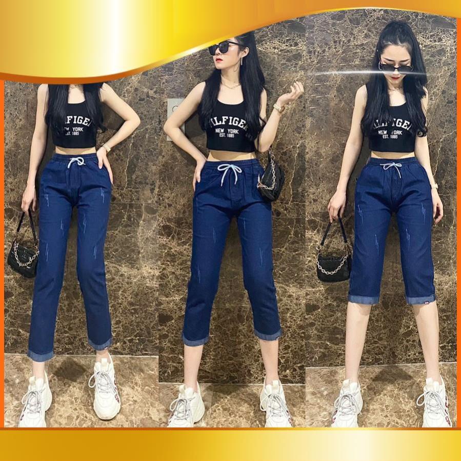 (Mới) Quần jean lửng nữ cạp chun dáng ngố và lỡ, quần bò nữ MADELA mẫu mới 2021 !