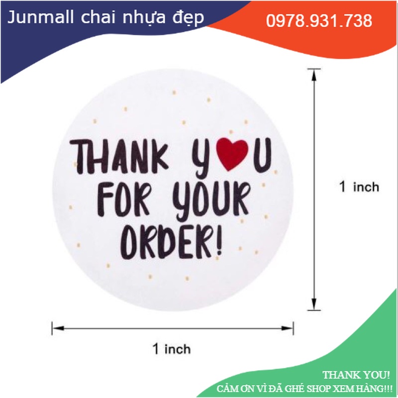Cuộn 500 tem sticker thank you, nhãn dán thư, quà tặng