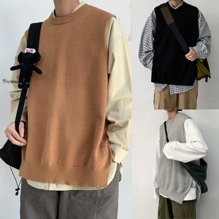 Áo Gi-Lê Len Sát Nách Dáng Rộng Phong Cách Retro Hàn Quốc Cho Nam