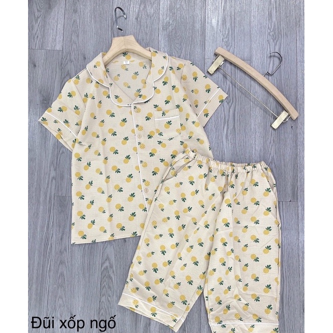 Bộ pijamas nữ chất đũi xốp hoạ tiết hàng thiết kế cao cấp, Đồ ngủ mặc nhà nữ xinh