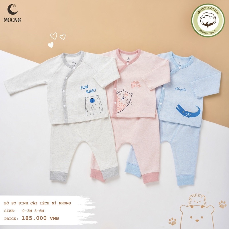 Bộ nỉ sơ sinh Moon cài lệch thu đông nỉ dày vừa