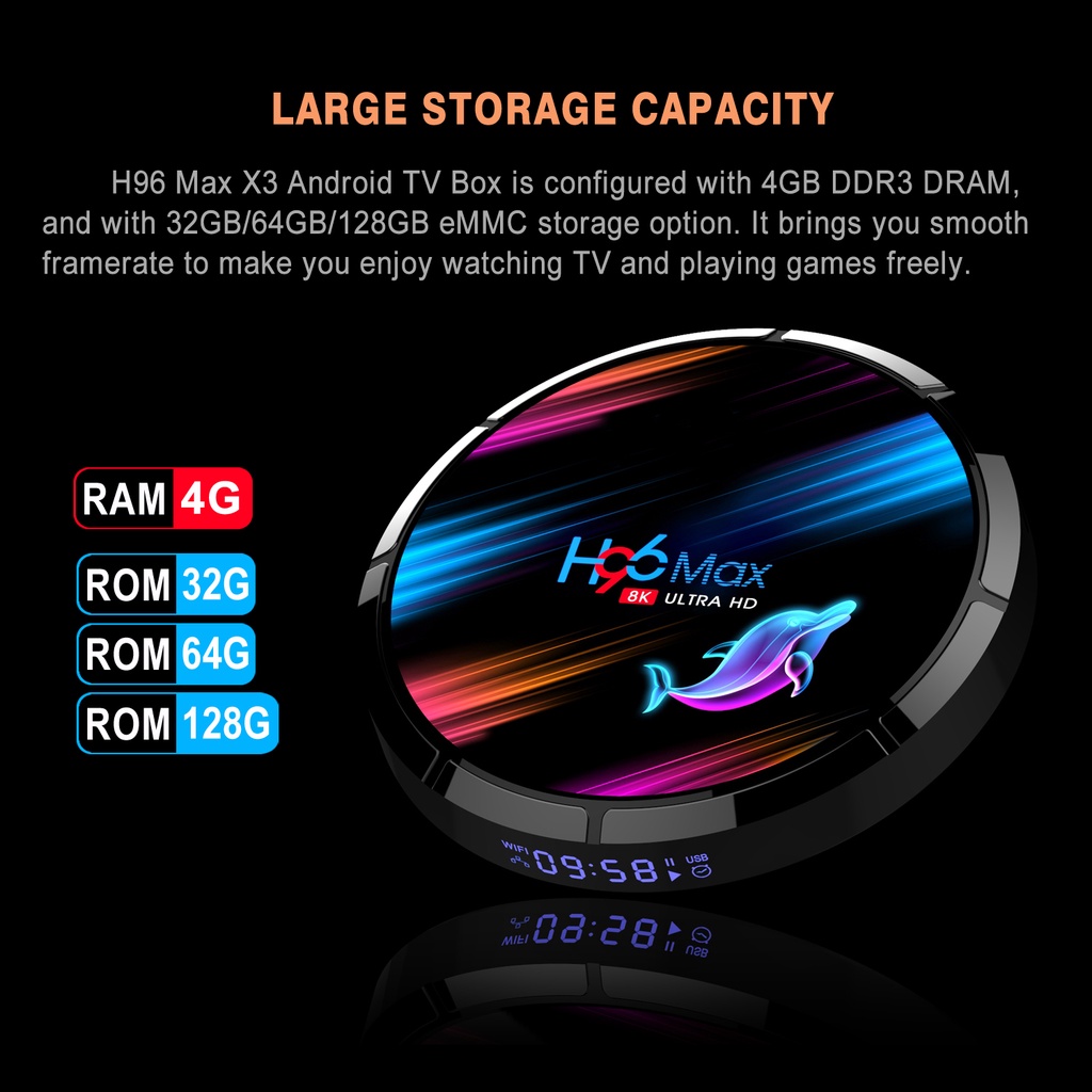 TV Box H96 Max X3 Android 9.0 S905X3 Cortex-A55 64 Bit 4GB / 32GB 2.4G & 5G WiFi H.265 VP9 I Miracast HD Kèm Phụ Kiện