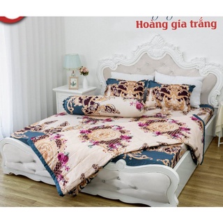 Bộ chăn hè ga gối 1m6 vải cotton poly[có chọn mẫu mới] HỌA TIẾT HOÀNG GIA TRẮNG