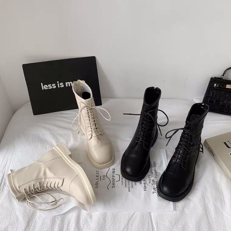 Boot da nữ, boot cổ cao da mềm đế thấp