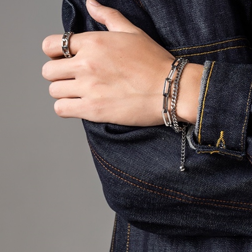 Vòng Tay Và Nhẫn HipHop Kamenra Dành Cho Nam Nữ Thời Trang Merin Accessories Màu Bạc Chất Liệu Inox Không Gỉ
