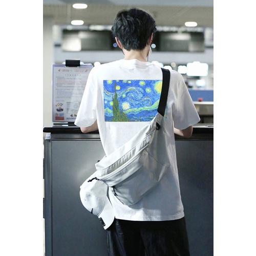 FEAR OFGOD Double Line ESSENTIALS High Street FOG Van Gogh Starry Print Tide Brand Short Sleeve Loose T-Shirt