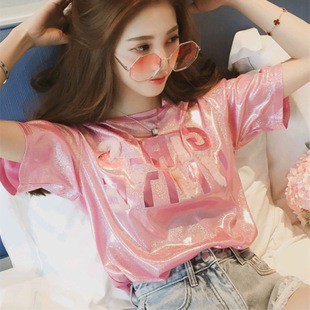 Áo phông kim tuyến in chữ nổi Ulzzang