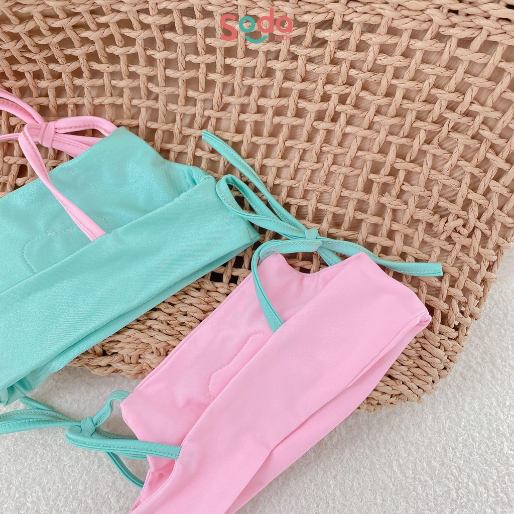 Đồ bơi bé gái 2 mảnh Little Bear SODA KIDS thêu gấu tặng kèm mũ bơi phong cách Hàn Quốc mềm nhẹ co dãn 4 chiều thoải mái