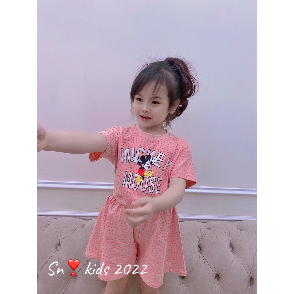 Bộ cộc tay bé gái, bộ mickey beo phối quần giả váy xinh xinh cho bé