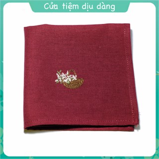 Khăn tay (Khăn mùi xoa) vải linen thêu thủ công - mẫu Giỏ Hoa