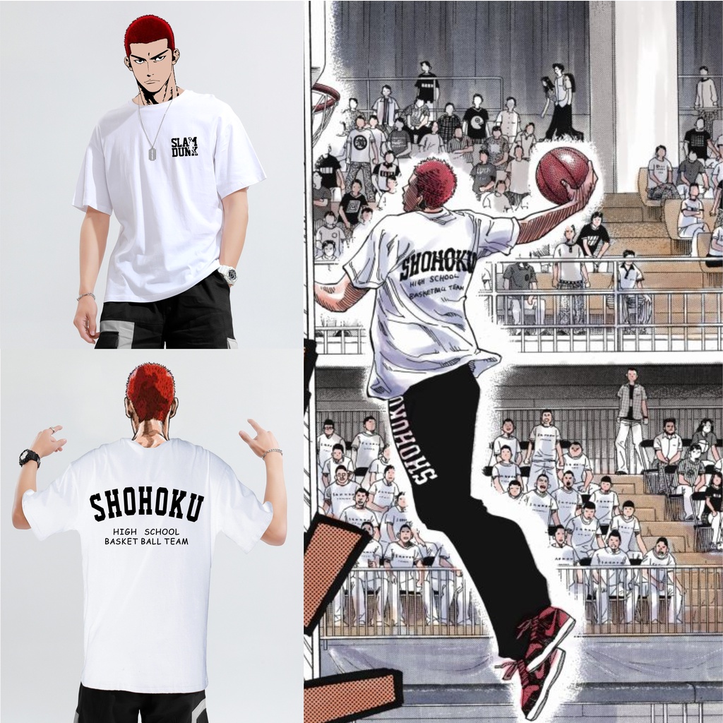 Áo Thun cotton Nguyên Chất Tay Lỡ In Hình slam dunk xiangbei Hoa sakuragi