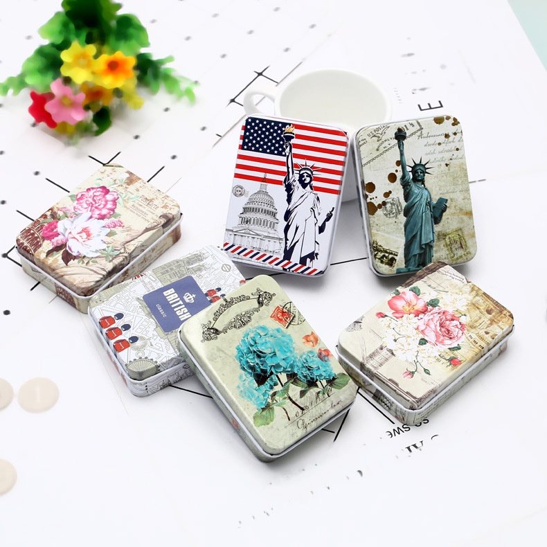 Hộp Thiếc Đựng Trang Sức Hình Chữ Nhật In Họa Tiết Hoạt Hình Kiểu Retro