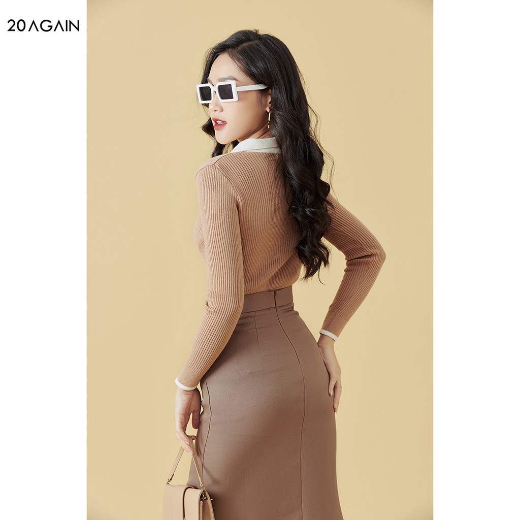 [Mã WABRAG99 giảm 10% đơn 99K] Áo len nữ dài tay phối cổ 20AGAIN, co giãn, tôn dáng ALA0061 | BigBuy360 - bigbuy360.vn