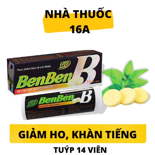 BENBEN KẸO NGẬM - HỖ TRỢ GIẢM ĐAU HỌNG, HO, KHAN TIẾNG - TUÝP 14 VIÊN