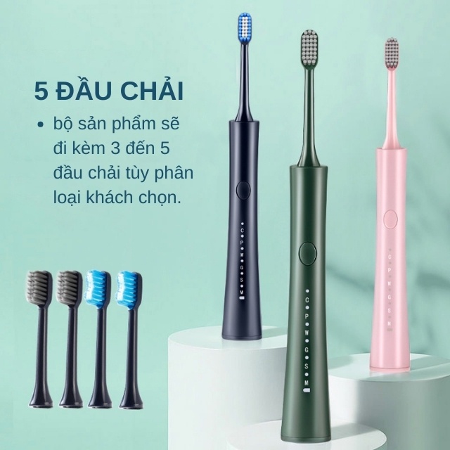 Bàn chải điện đánh răng sonic 6 chế độ chải kèm 5 đầu chải làm sạch trắng răng tự nhiên sạc điện chống nước xbh168