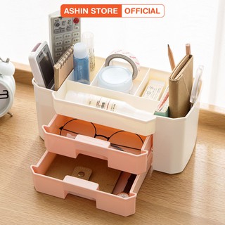 Kệ Đựng Mỹ Phẩm Mini 2 Tầng Nhiều Khay Có Ngăn Kéo Tiện Dụng