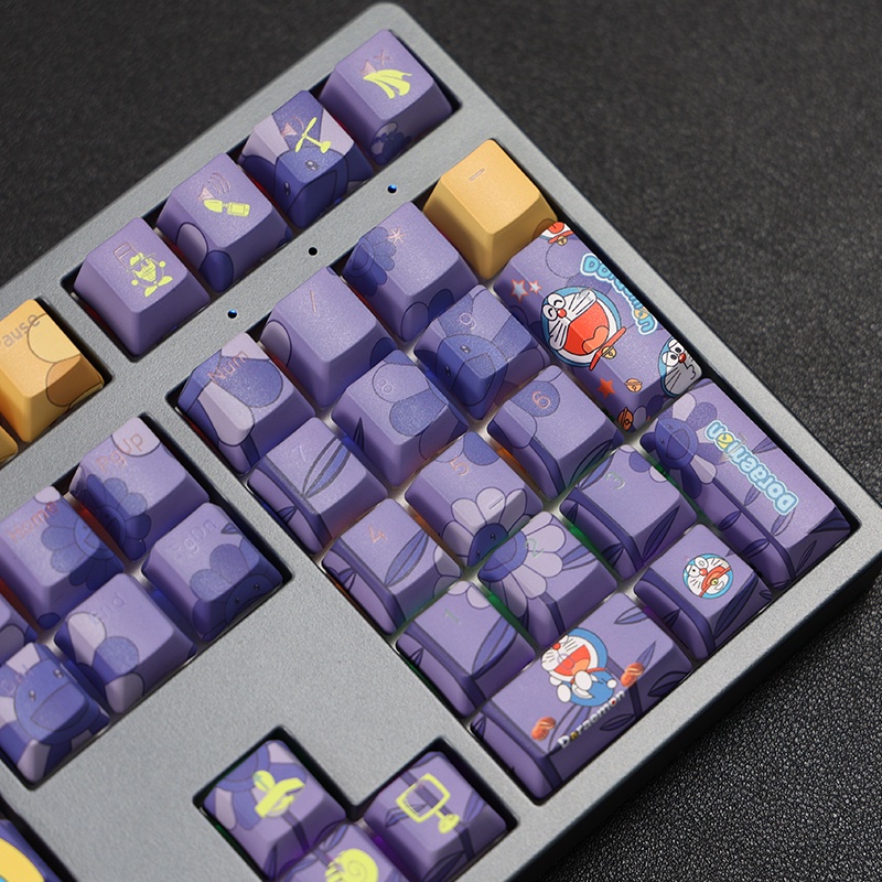 Doraemon Themed Keycap Jingle Cat OEM Profile PBT Thuốc nhuộm thăng hoa Bàn phím cơ Keycap Ánh sáng thông qua Keycap Anime Keycap 108 phím