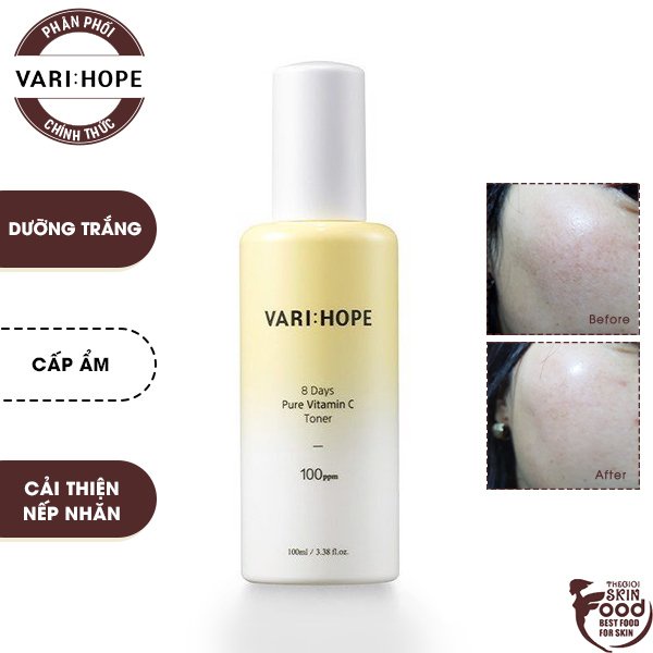 Nước Hoa Hồng Dưỡng Sáng Da Vari:hope 8 Days Pure Vitamin C Toner 100ml