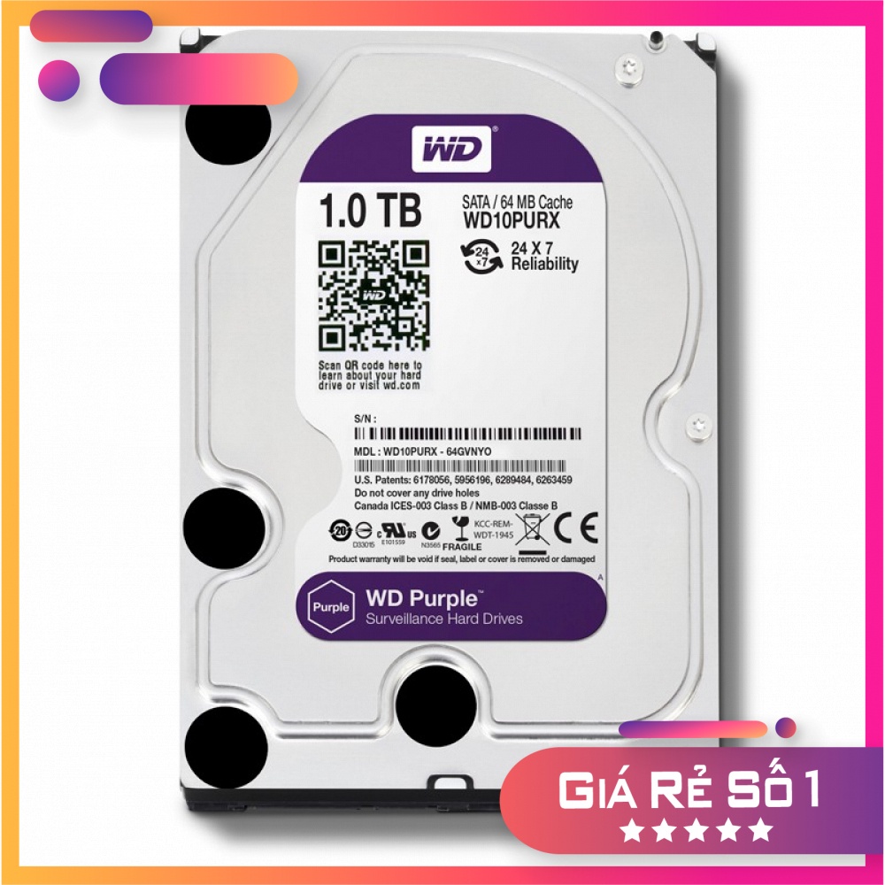 Ổ cứng HDD 1Tb Western Purple (màu tím) cho camera mới 100% bảo hành 24 tháng | BigBuy360 - bigbuy360.vn