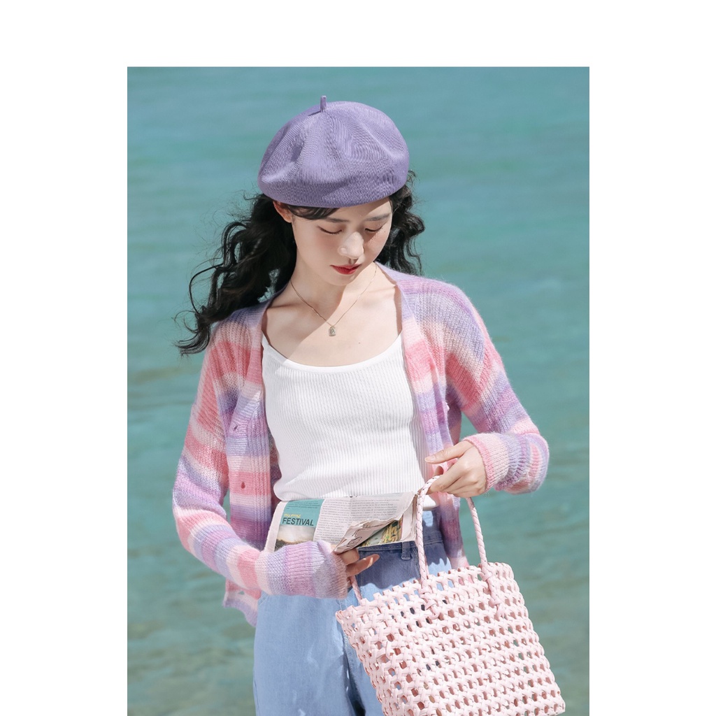 YE ÁO CARDIGAN KẺ NGANG 2 MÀU CHO NỮ