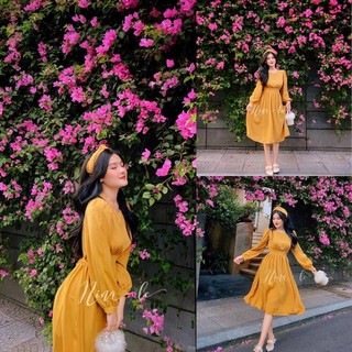 ĐẦM MAXI VÀNG BÓ EO HOT TREND 2021 🦋FREESHIP🦋 VÁY MAXI VÀNG DÁNG XÒE BÓ EO LANI SHOP