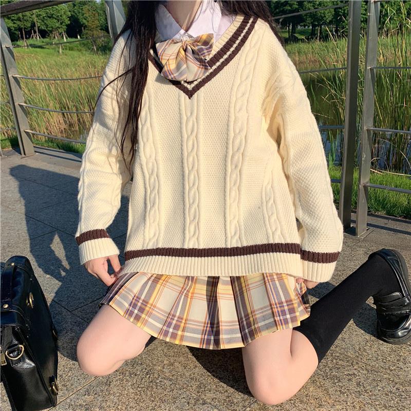 Áo len tay dài cổ chữ V dáng rộng hợp thời trang cho nữ