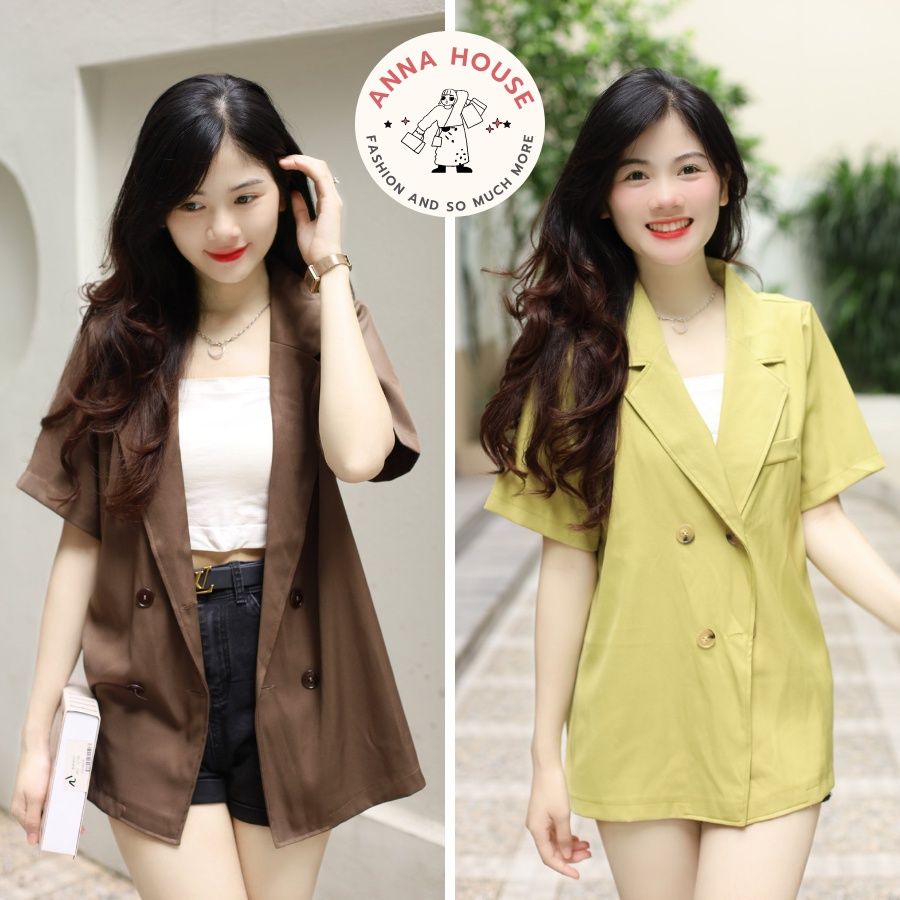 Áo khoác blazer nữ ngắn tay lỡ form rộng 1 lớp nhiều màu, áo khoác ngoài nữ blazer cổ vest cộc tay lửng dáng rộng | BigBuy360 - bigbuy360.vn