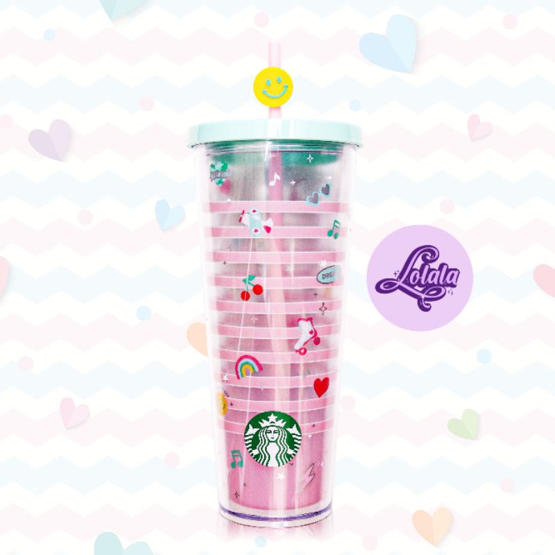 Ly Starbucks Pink Strip Valentine Korea 24oz 710ml