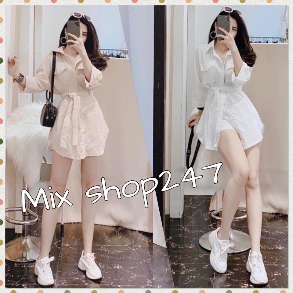 Set đồ bộ nữ trang phục ⭐ FREESHIP ⭐ đi chơi chân váy ( quần ngắn + áo sơ mi form dài cột dây eo nữ năng động style