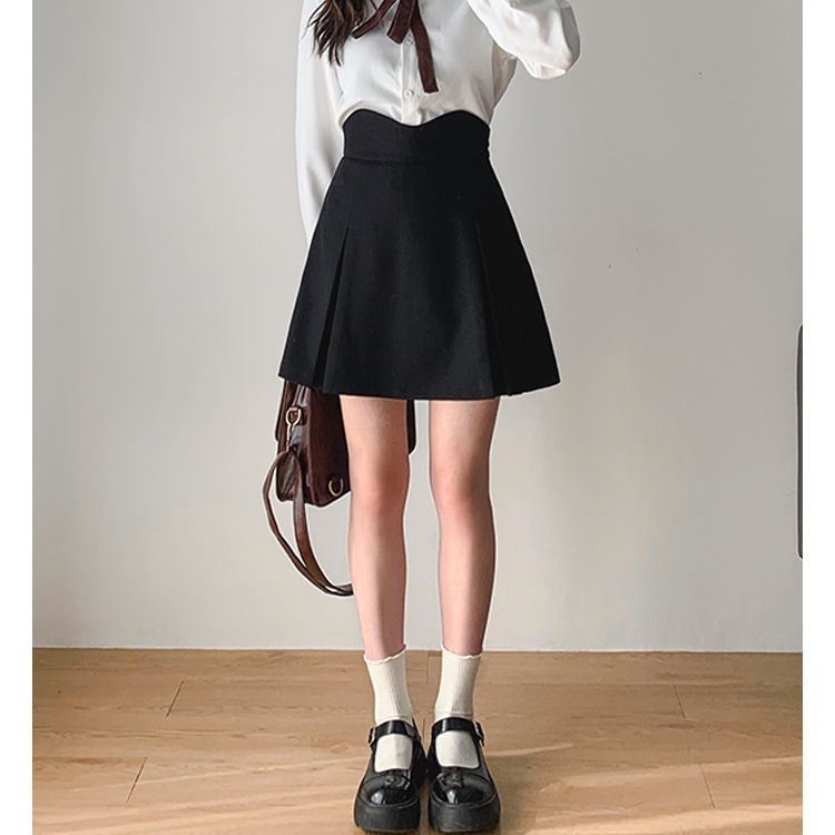 Chân váy chữ A lưng cao màu đen dáng dài size S~4XL